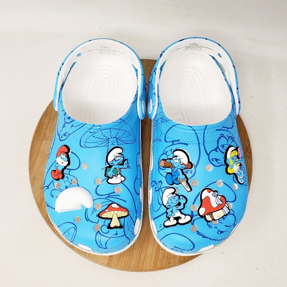 Crocs Smurfs Sandals Kids 2 Blue‎ Classic Clog Casual Boys Girls Shoes